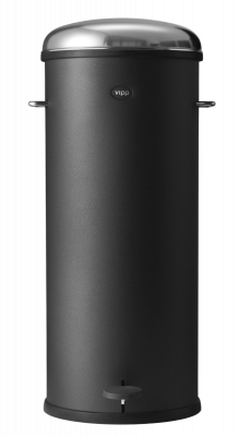 Vipp Treteimer 30 L in Schwarz: Moderner Abfalleimer mit Edelstahl-Deckel und Pedal für Küche oder Bad.